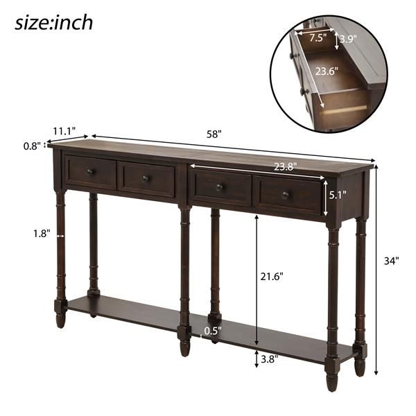 Espresso Console Table with Two Storage Drawers and Bottom Shelf for Living Room or Entryway Easy Assembly Console Sofa Table