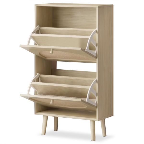 2 Drawers Rattan Shoe Cabinet Organize Your Shoes with an Elegant Storage Cupboard Unit