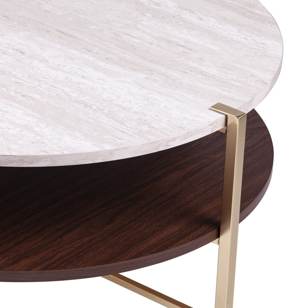 HMS 33 Solid Brass Coffee Table Handmade Wood and Metal Round Design