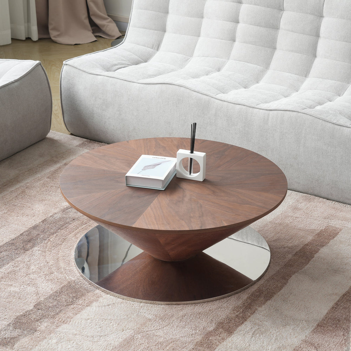 ATUNUS USA in Stock Drop Shipping Metal Base Stainless Steel Modern Marbling Wood Top Side Oval Center Tea Coffee Table