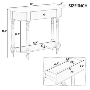 Navy Retro Entryway Console Table with Open Shelf and Top Drawer Narrow Curved Corner Sofa Table for Living Room and Hallway