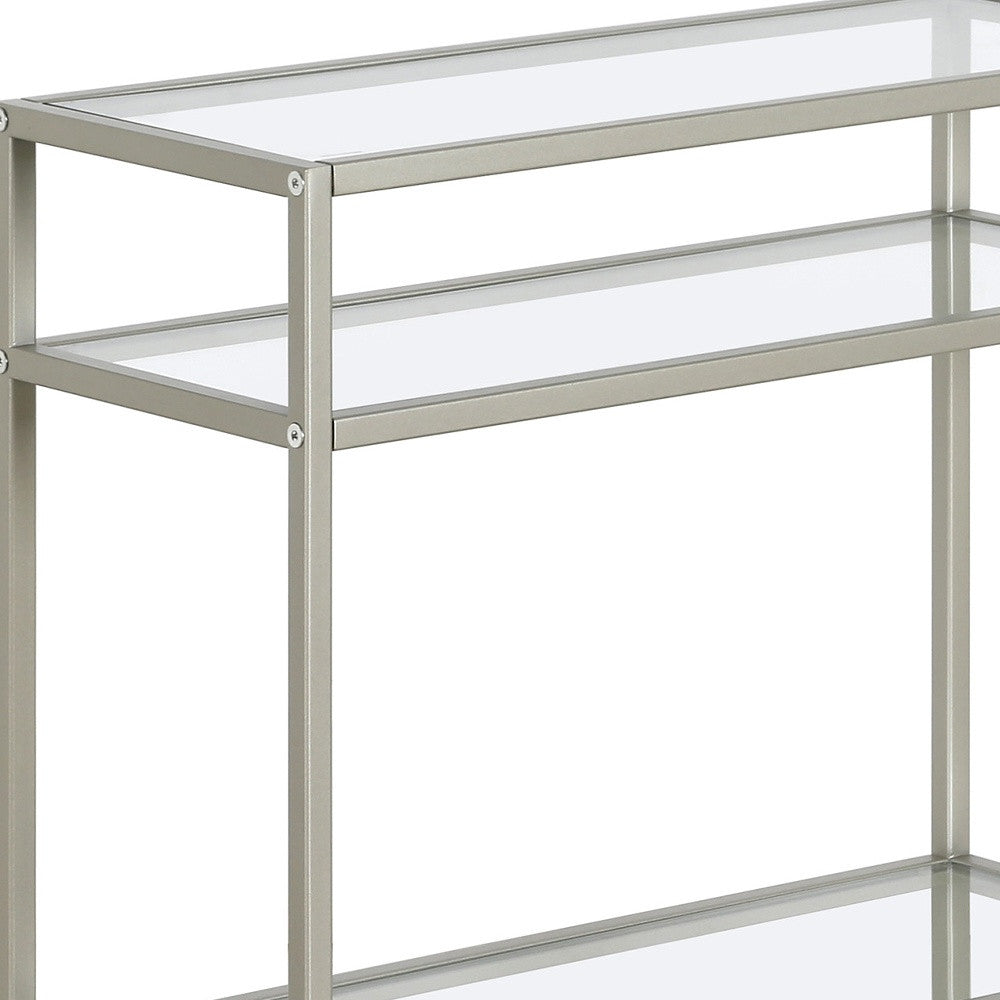 HMS 24\" Nickel Steel End Table with Two Clear Glass Shelves Console Tables
