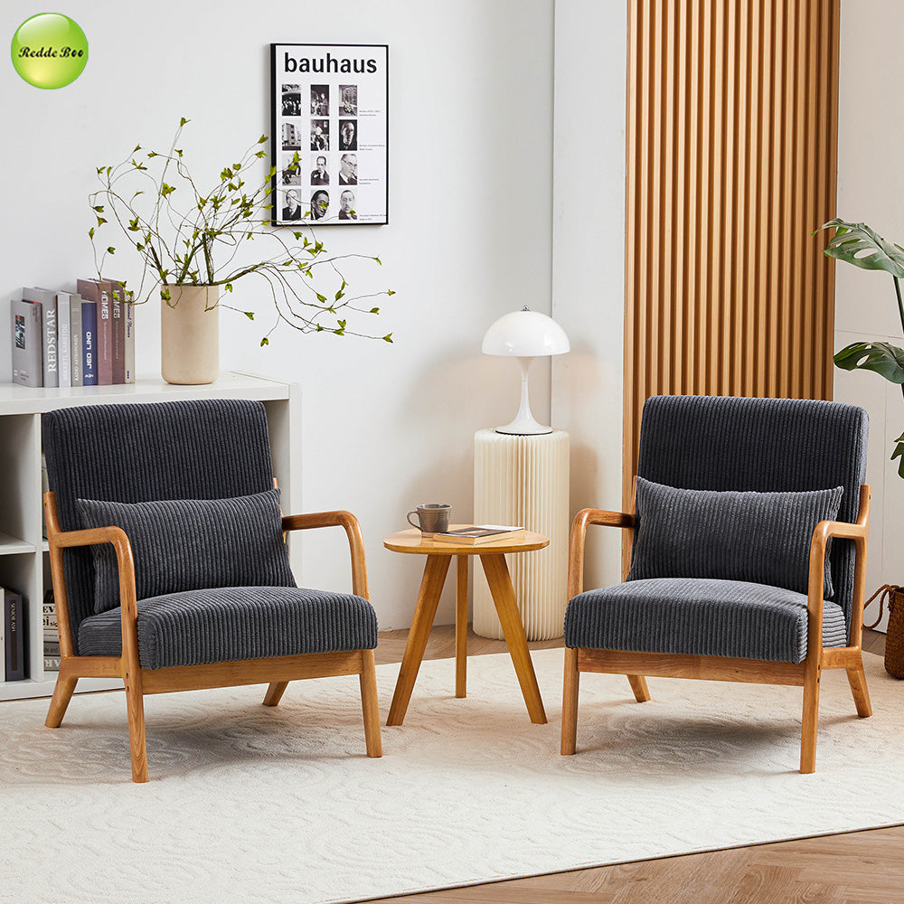 In Stock Modern Nordic Upholstered Accent Living Room Chair Solid Wood Lounge Chair For Coffee House Reading Room Armchair 5373