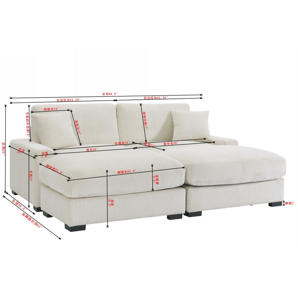 Modular Sectional Sofa,4 Seater Oversized Sectional Sofa, Corduroy Fabric with 2 Ottoman Bench and 2 Pillows