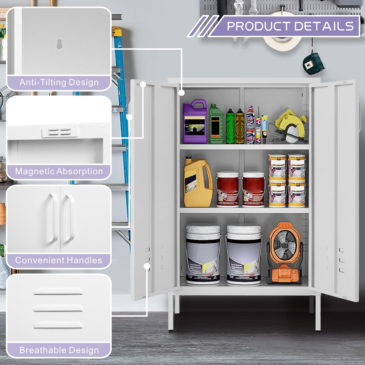 White Kitchen Pantry Storage Cabinet Tall Steel Cabinet Locker for Kitchen  Living Room Dining Room