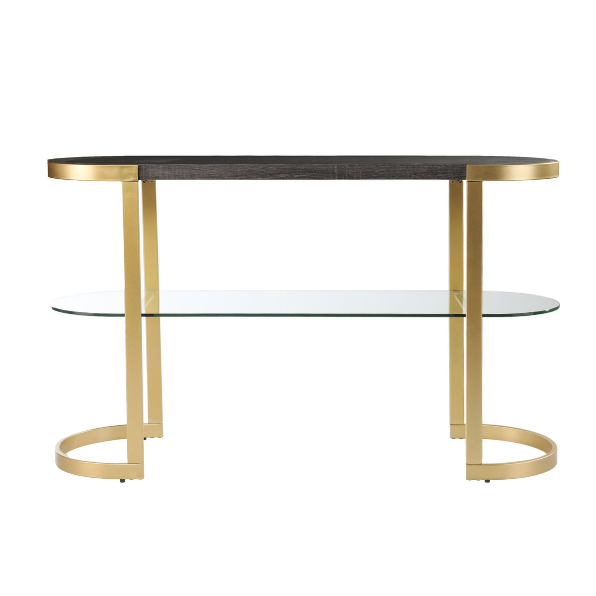 HMS 49\" Gray and Gold Solid Wood Oval Sled Console Table with Storage Elegant Coffee Table Design