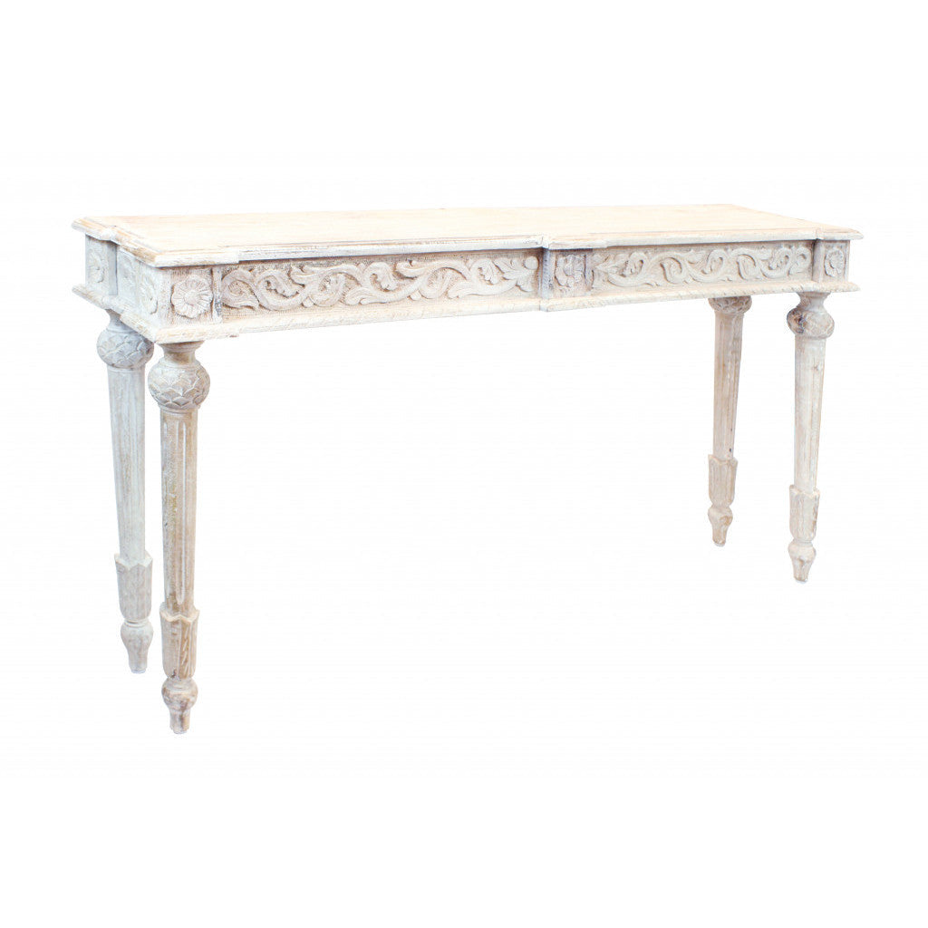 HMS 54\" Classic Antique Distressed Console Table White Solid Wood for Living Room Bedroom Hotel Farmhouse Home Decor