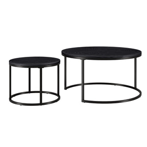 Set of Two Black Wood and Steel Round Frame Nested Coffee Tables HMS Design