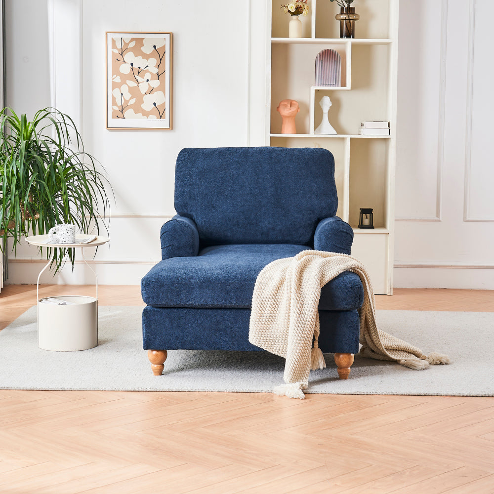 Modern Mid-Century Indoor Oversized Chaise Lounger Comfort Sleeper Sofa with Soild Wood Legs