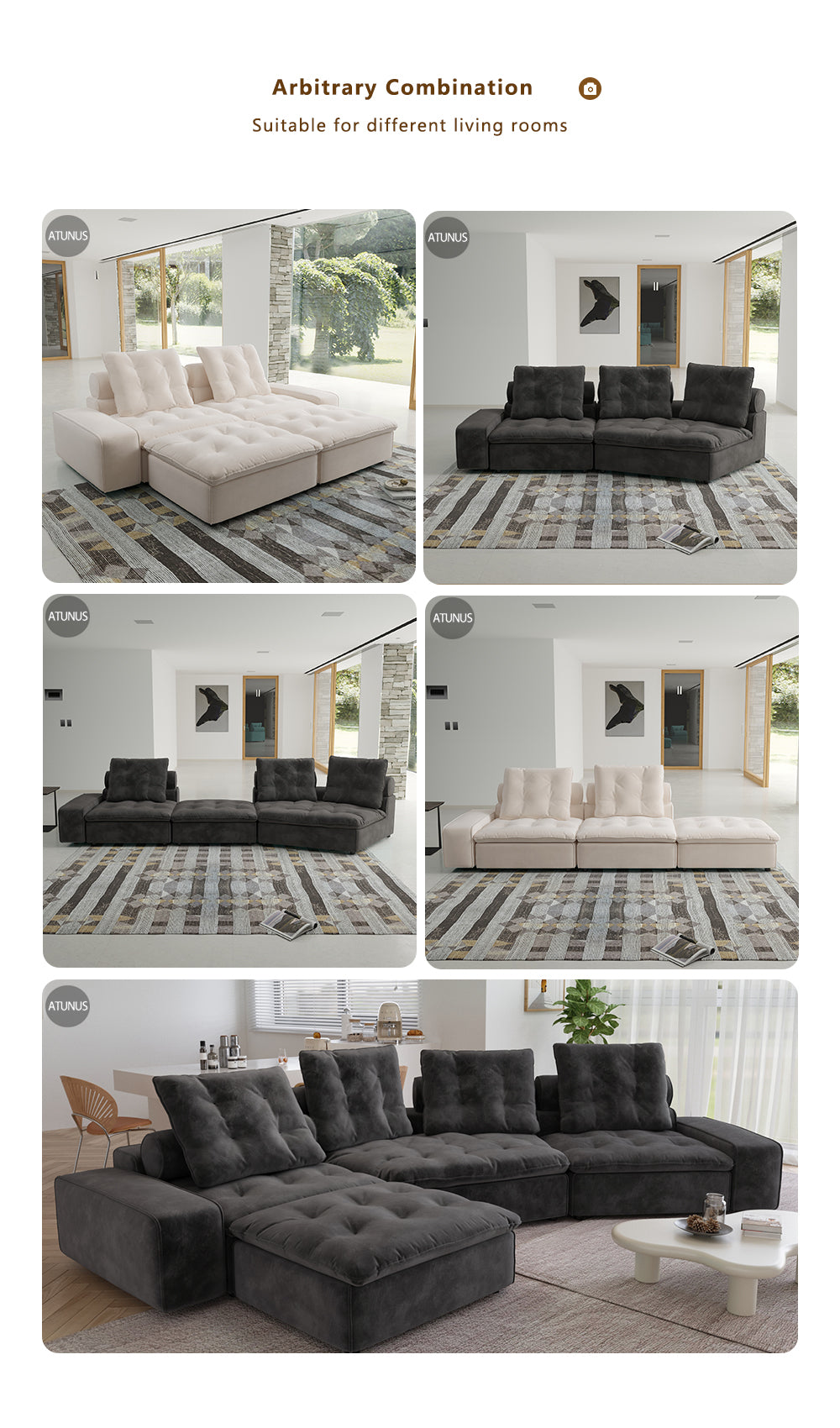 ATUNUS USA in Stock Drop Shipping Tiffany Blue Pet-Friendly Velvet Modular 7 Seater Sectional Sofa Set Scratch Proof Miami Couch