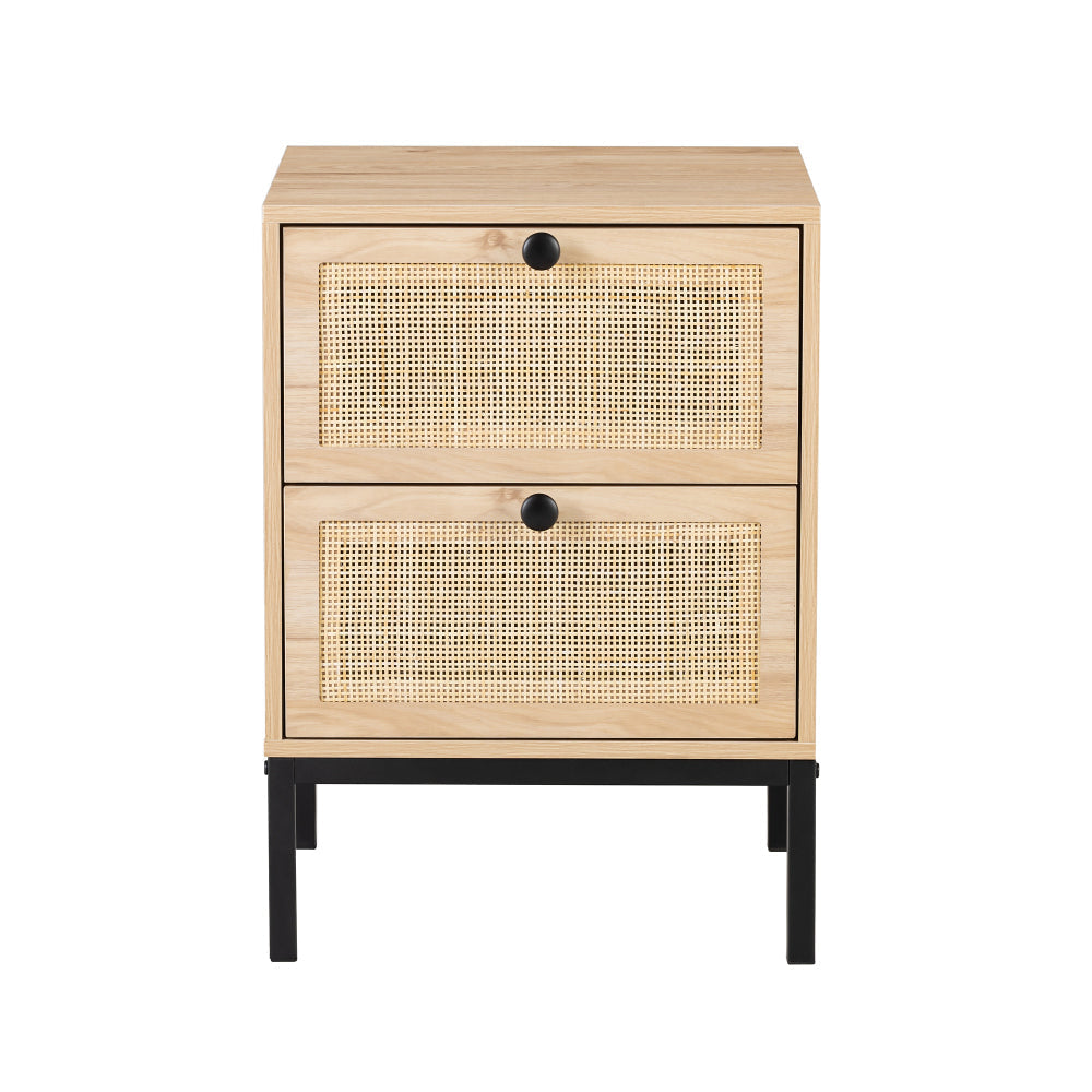 Set of 2 Rectangle Rattan Bedside Table Nightstand  with Drawer 2