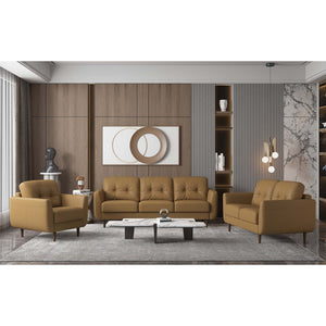 HMS 59 High-End 2-Seater Camel and Brown Genuine Leather Chesterfield Loveseat Stylish Living Room Furniture