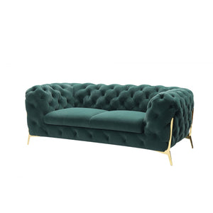 HMS 74 Two-Seater Chesterfield Loveseat Emerald Gold Velvet Sectional Sofa Sponge Filling for Home Furniture Apartment Made PU