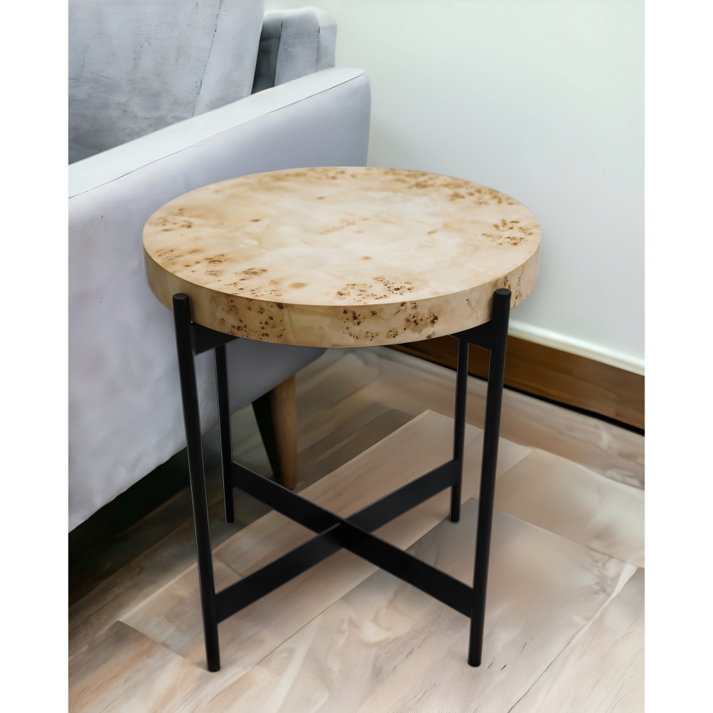 HMS 22\" Black and Brown Wood and Metal Round End Table Stylish Coffee Table with Unique Color Combination