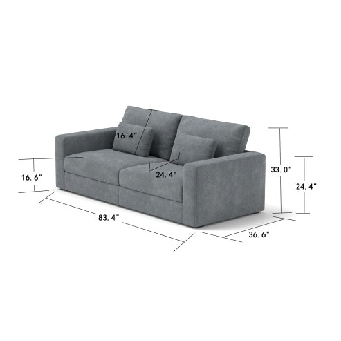 83" Modern 3-Seater Genuine Leather Sofa Couch for Living Room Detachable Cover with Double Cushioning Haze Filled Sponge