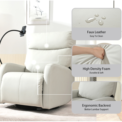 Modern Small Rocking Chair Swivel Recliner Extendable Bedroom Chair Synthetic Leather Living Room Sofa Home Furniture Set