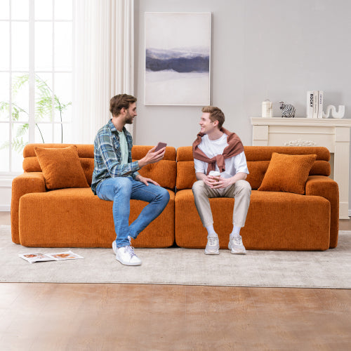 LY-029 Orange 4-Seater Combined Sofa Wood Grain Chenille Fabric Full Sponge Compression Orangutan Home Furniture Apartment FCJ"