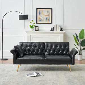 Free Shipping USA Warehouse Modern 67.71 Inch Faux Leather Sofa Bed with Adjustable Armrests Living Room Dining Bedroom Made PVC