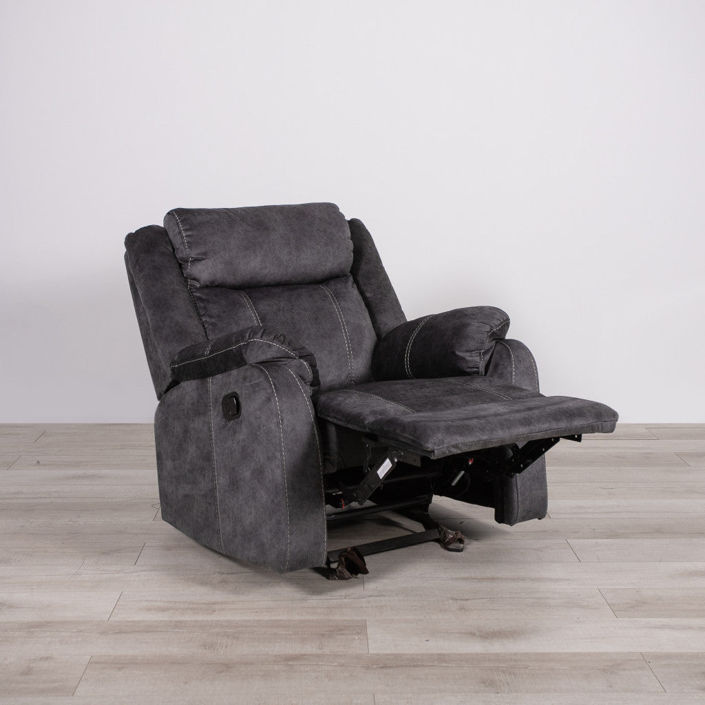 Modern Style 35" Granite Gray Fabric Manual Recliner Extendable Synthetic Leather Upholstery Wood/Metal Frame for Living Room