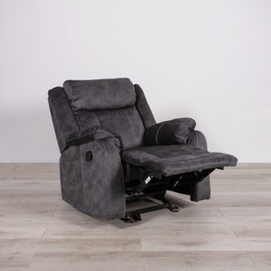 Modern Style 35" Granite Gray Fabric Manual Recliner Extendable Synthetic Leather Upholstery Wood/Metal Frame for Living Room