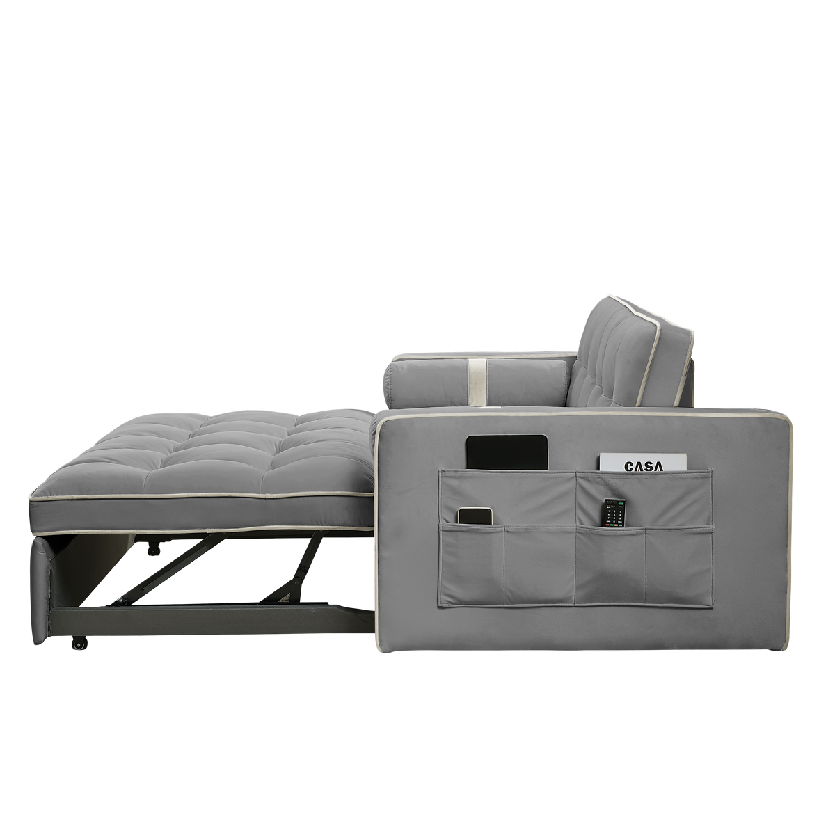 Modern Luxury 55.5 Inch Pull-Out Sleep Sofa Bed 2-Seater Loveseat Couch with Side Pockets Velvet Material Extendable Feature