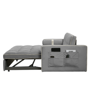 Modern Luxury 55.5 Inch Pull-Out Sleep Sofa Bed 2-Seater Loveseat Couch with Side Pockets Velvet Material Extendable Feature