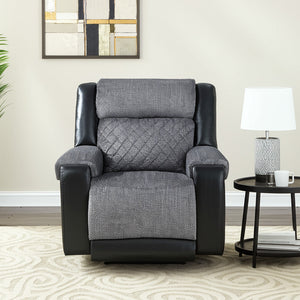 39" Manual Recliner in Black and Gray Fabric and Faux Leather Combination