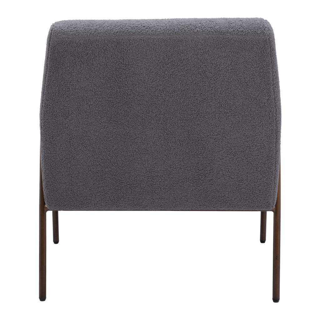 HMS 28\" Gray and Bronze Contemporary Design Faux Shearling and Sherpa Upholstered Arm Chair for Home Office or Bedroom
