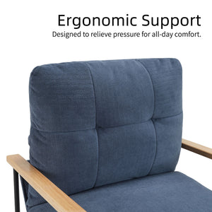 Modern Comfortable Accent Chair with Removable Cushion Blue Vanity Chair with Wood Armrests for Living Room Bedroom