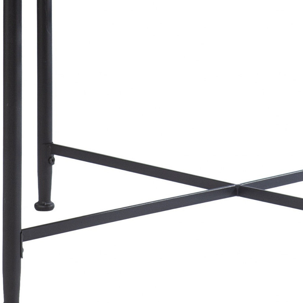 HMS 33 Floral Design Tempered Glass Top Round Coffee Table Metal Side Table for Living Room Use