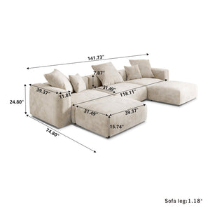 American Big Square Modular Sectional Sofa Couch Set Large Sofa Corduroy Fabric Sofa Set
