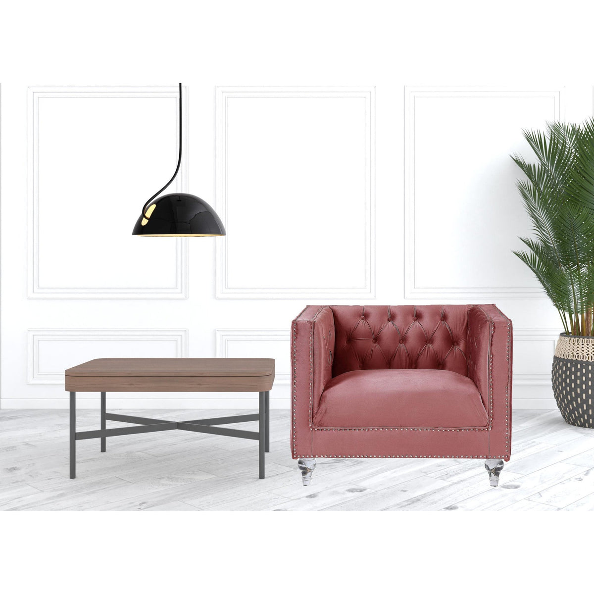 HMS 39 Pink Black Velvet Tufted Arm Chair Contemporary Home Office Bedroom Furniture Comfortable Reclining Massage for Bar