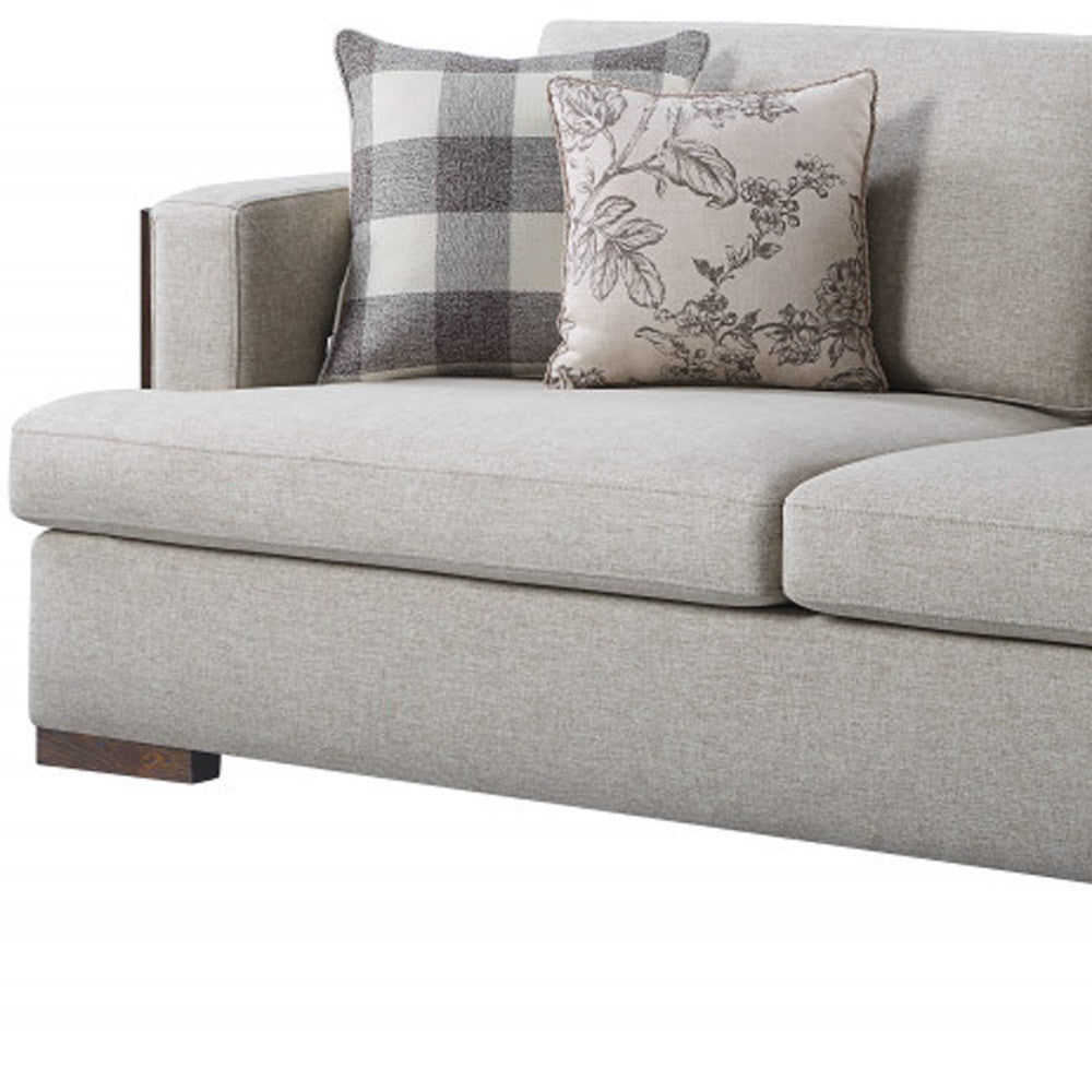 HMS 92 Beige Fabric Sofa Set with Toss Pillows Brown Legs for Living Room
