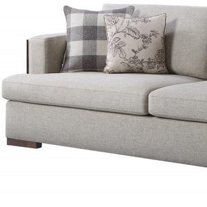 HMS 92 Beige Fabric Sofa Set with Toss Pillows Brown Legs for Living Room