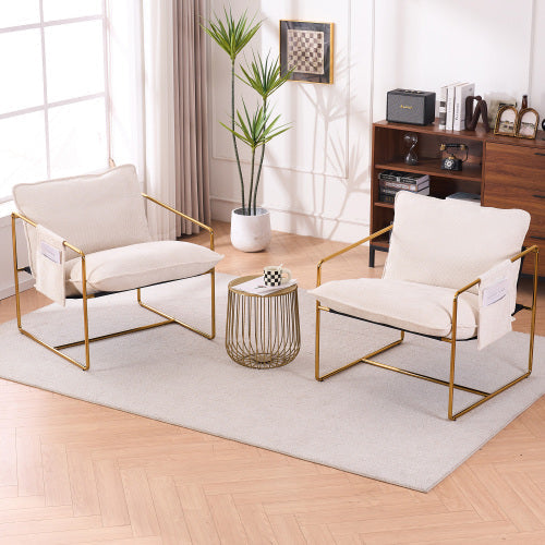 Modern Furniture Two-piece Living Room Chair, Cushioned Hanging Armchair, Metal Frame with Armrest Pocket