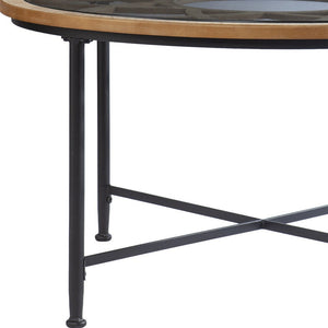 HMS 33 Floral Design Tempered Glass Top Round Coffee Table Metal Side Table for Living Room Use