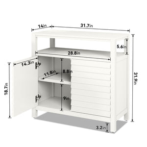 Accent Cabinet Louver Design 2-Door White Sideboard Buffet Open Shelf Decorative Credenza for Entryway Living Room Kitchen