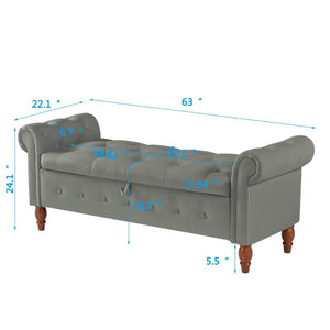 Velvet Multifunctional Storage Rectangular Sofa Stool - Grey