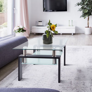 39.3 Inch Modern Glass Top Selling Tea Table with Drawer , 2 Tier Coffee Table Stainless Steel Frame