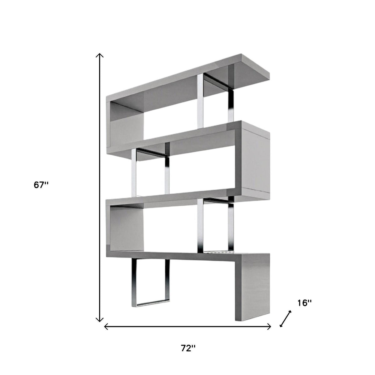 HMS 67 Three-Tier Etagere Bookcase in Gray and Silver Metal and Wood Three-Tier Bookcase