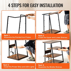 4-Tier Brown Wooden Shelves Corner TV Stand LED Lights Height Adjustable AV Media Stand for DVD Players Cable Boxes Games