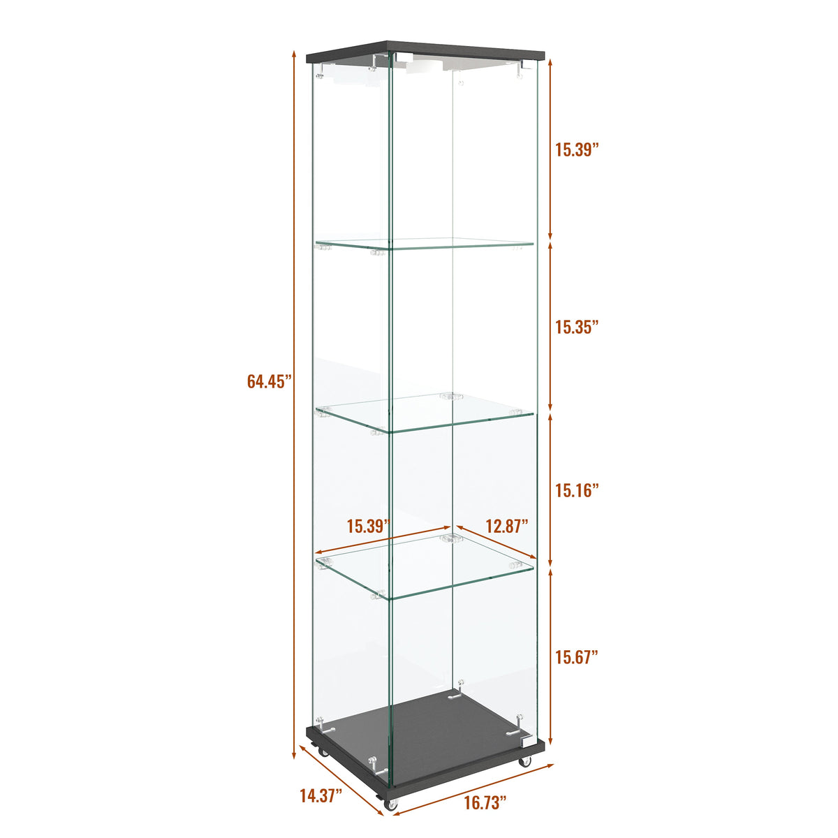 Modern Glass Display Cabinet with LED Lights Black Kitchen Cabinets Storage Cabinet with Wheels Living Room Furniture