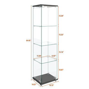 Modern Glass Display Cabinet with LED Lights Black Kitchen Cabinets Storage Cabinet with Wheels Living Room Furniture