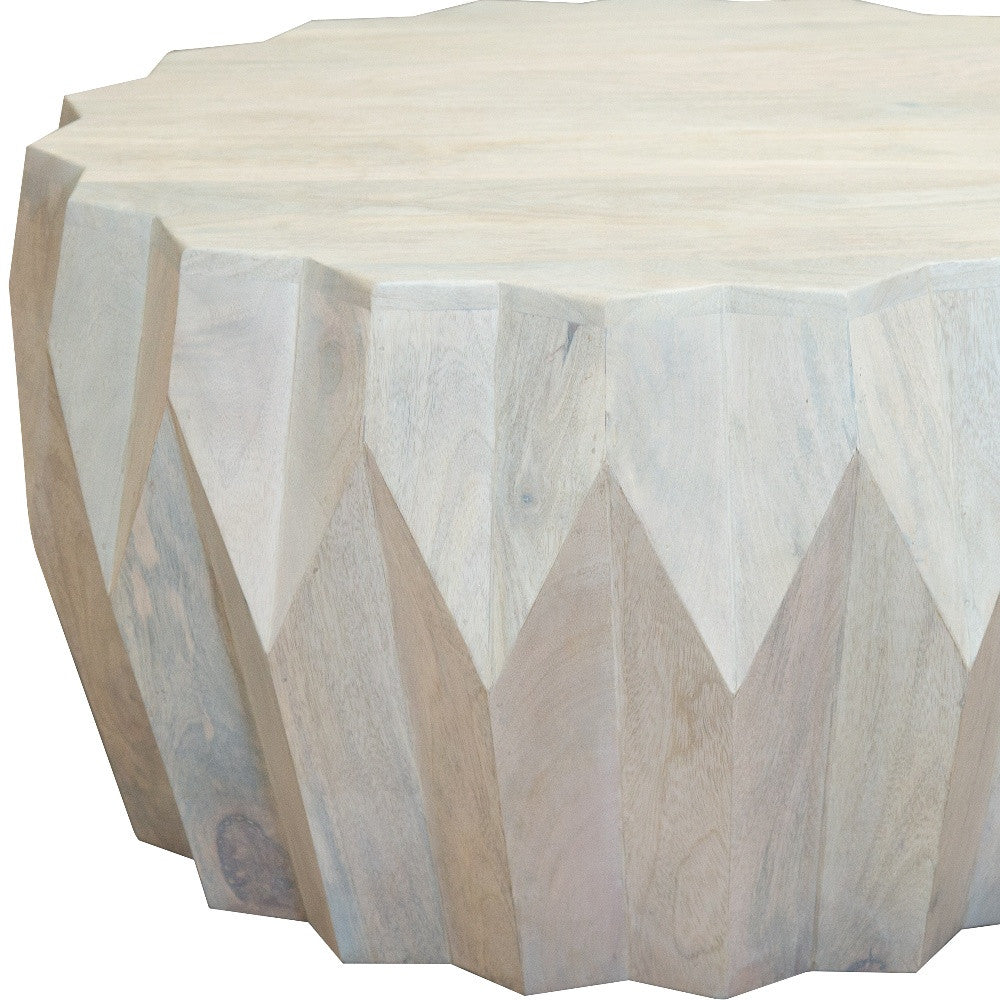 HMS 32\" Durable Block Coffee Table Off-White Solid Wood Traditional Antique Style Modern Simple Design for Living Room Tea Use