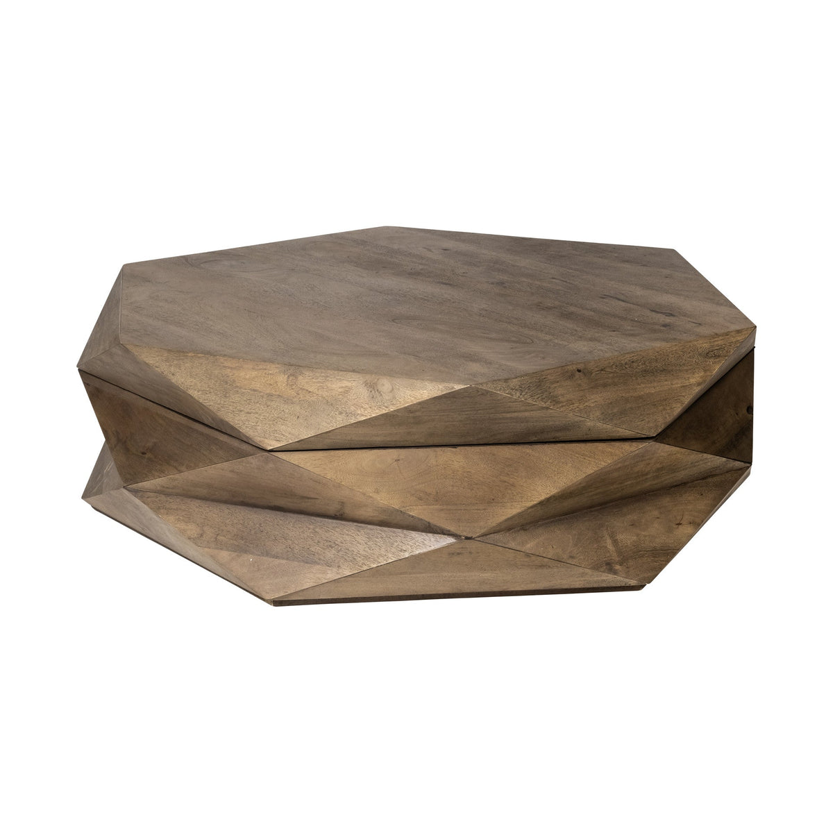 HMS 48\" Brown Wood Hexagon Coffee Table Minimalist Design Living Room Furniture with Oak Metal Marble for Home Office Use