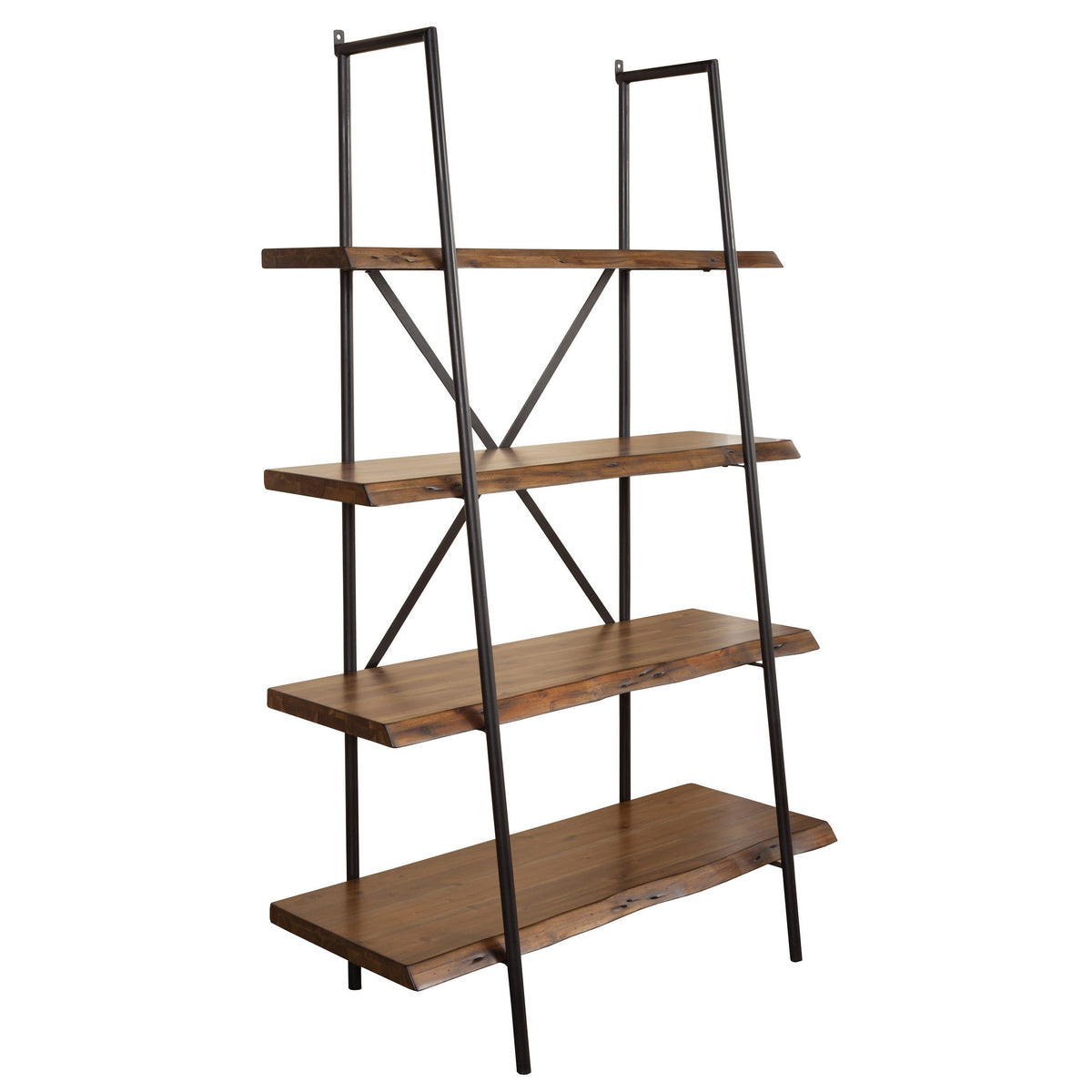 HMS 79 Four Tier Step Bookcase in Black and Brown Solid Wood and Metal Bookcase