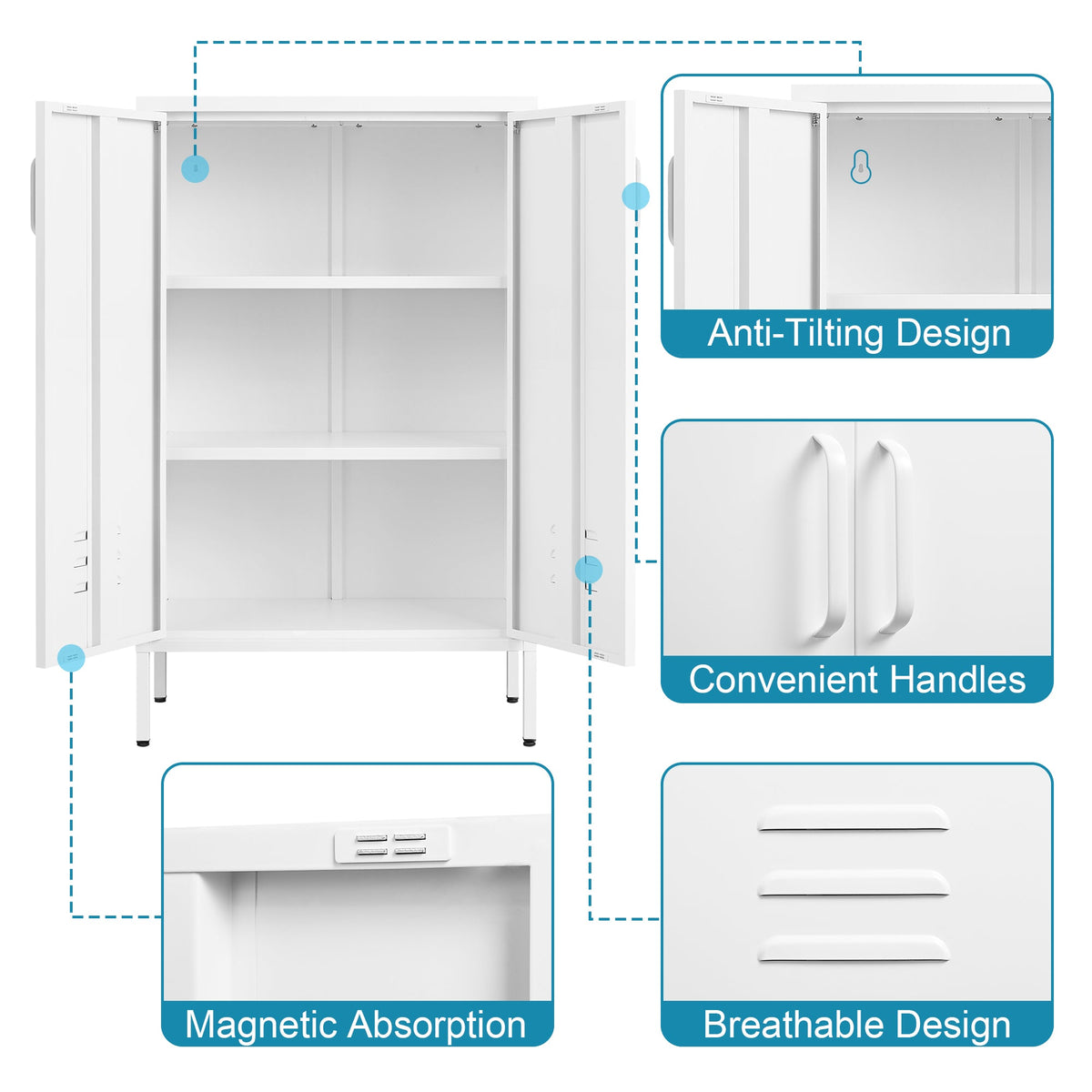 White Kitchen Pantry Storage Cabinet Tall Steel Cabinet Locker for Kitchen  Living Room Dining Room
