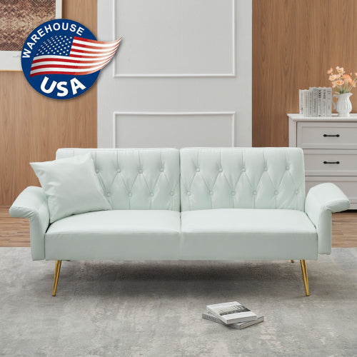 Free Shipping USA Warehouse Modern 67.71 Inch Faux Leather Sofa Bed with Adjustable Armrests Living Room Dining Bedroom Made PVC