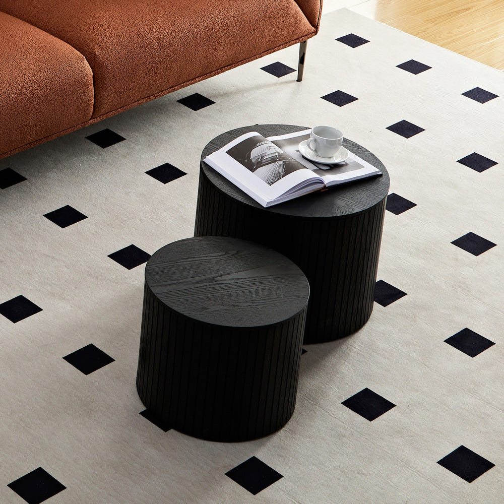 Nested Table Set 2 Pieces, MDF Coffee Table Set Living Room/lounge Area, Black
