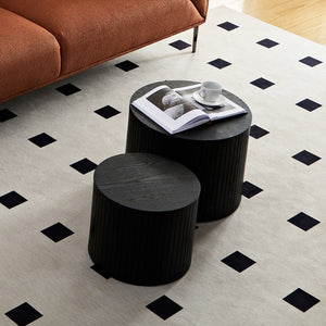 Nested Table Set 2 Pieces, MDF Coffee Table Set Living Room/lounge Area, Black